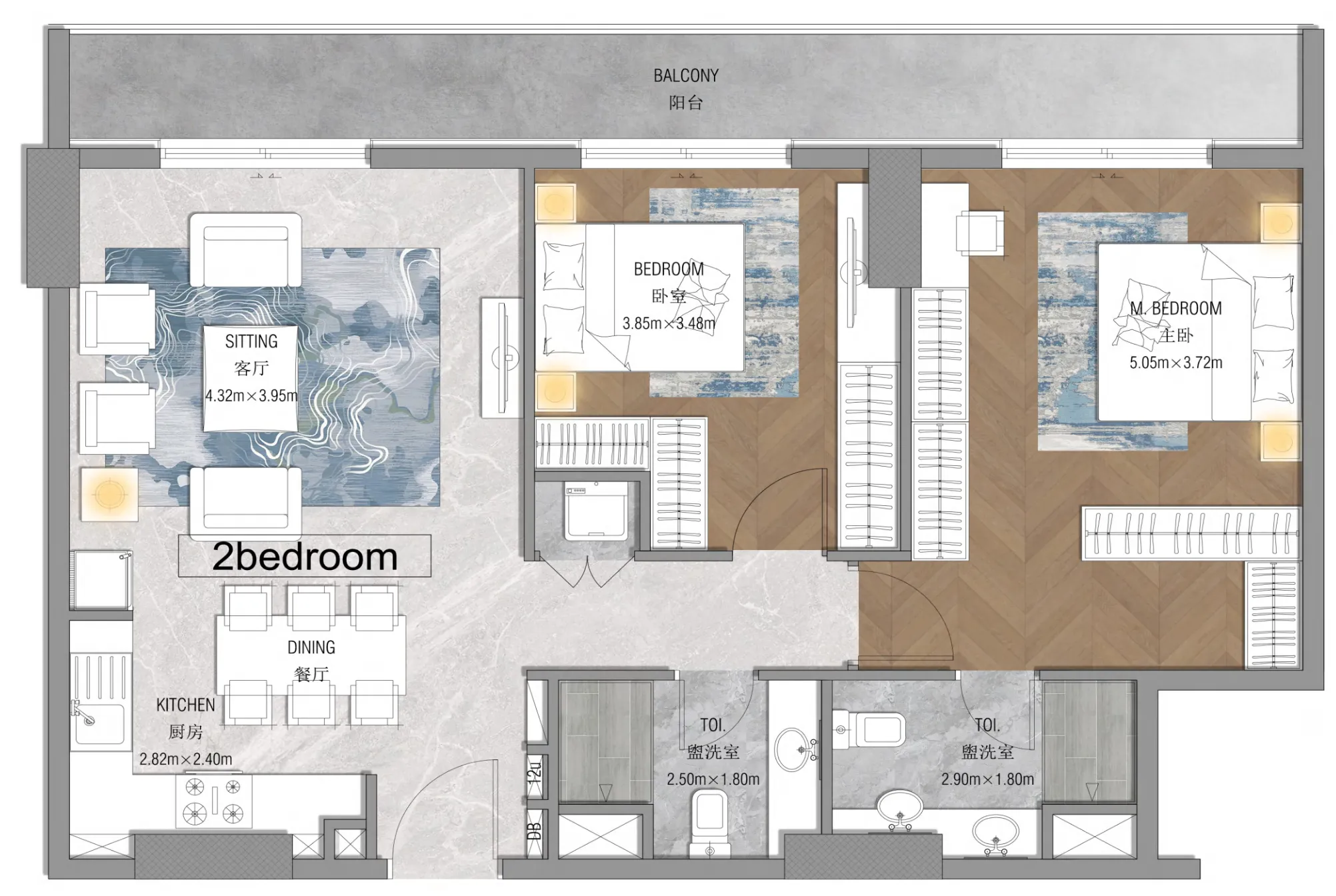 2 bedrooms floor plan