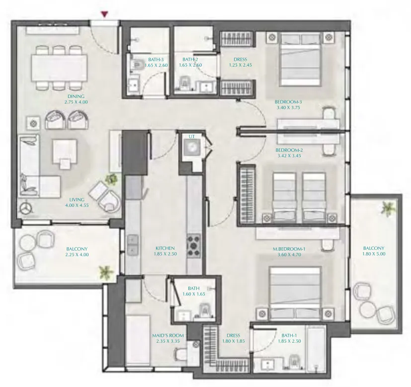 3 bedrooms floor plan