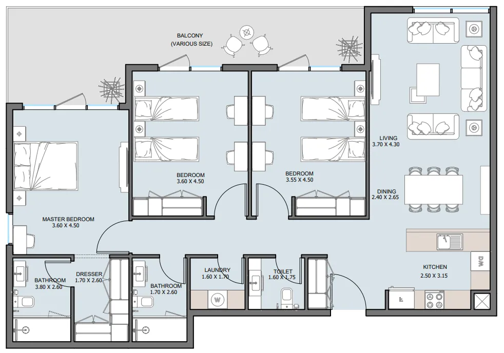 3 bedrooms floor plan