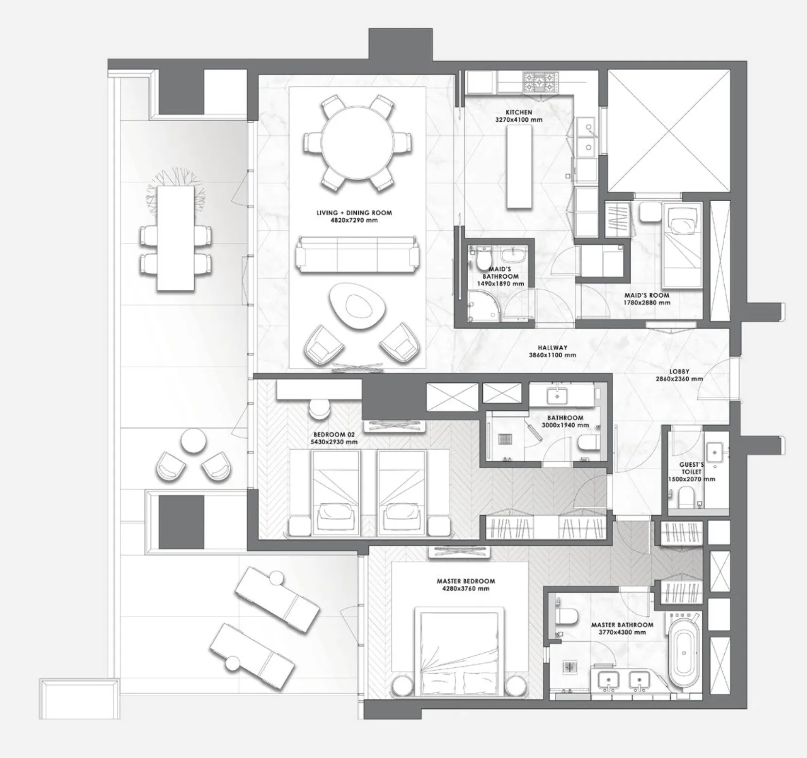 2 bedrooms floor plan