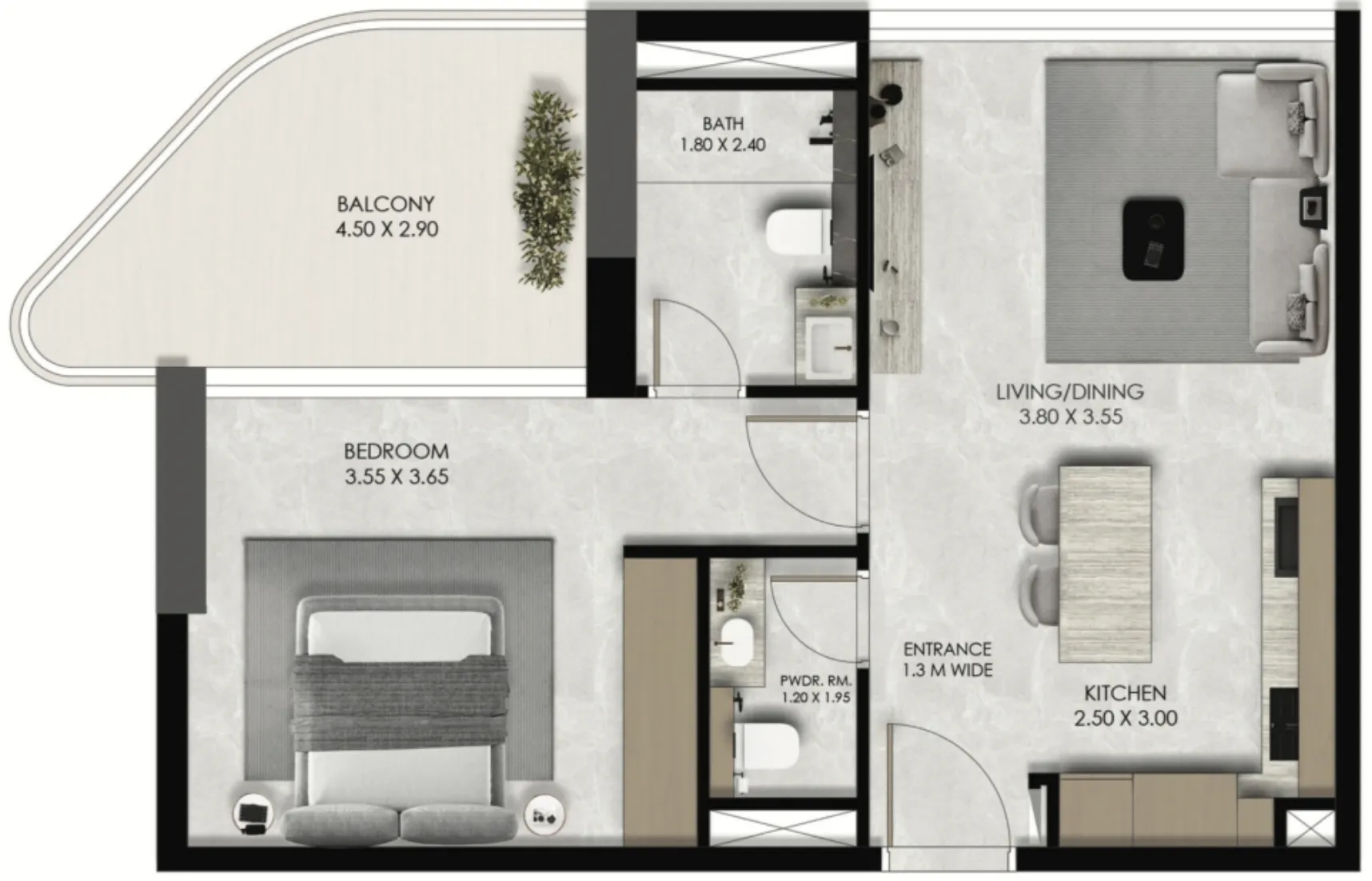 1 bedroom floor plan