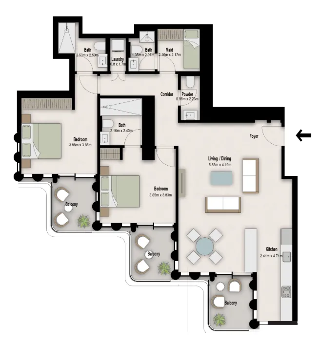 2 bed