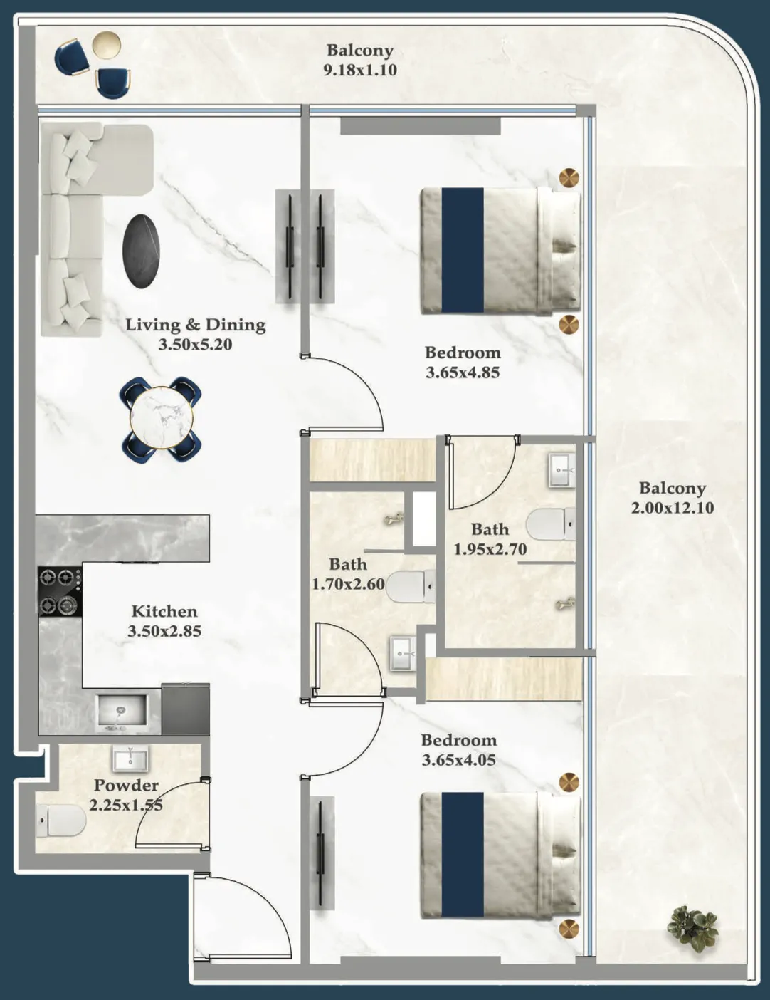 2 bed