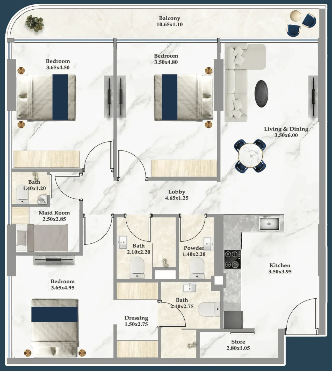 3 bedrooms floor plan