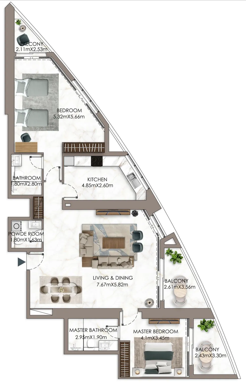 2 bedrooms floor plan