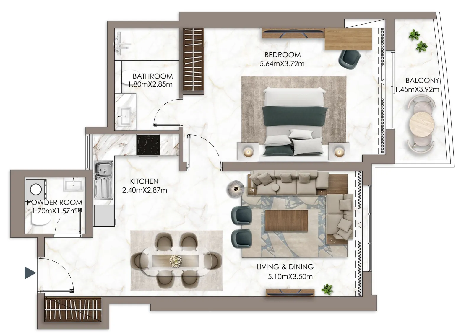 1 bedroom floor plan