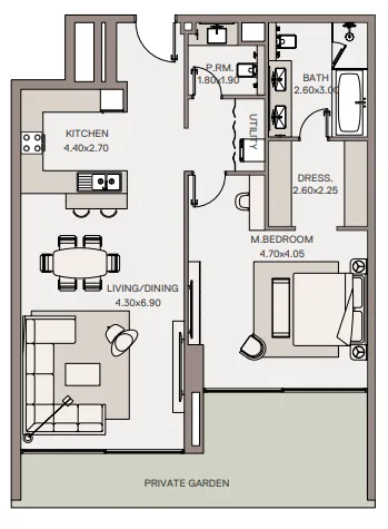 1 bedroom floor plan