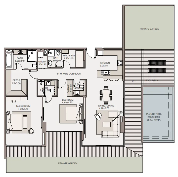2 bedrooms floor plan