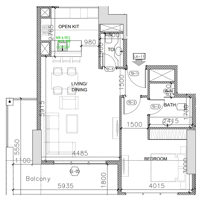 1 bedroom floor plan