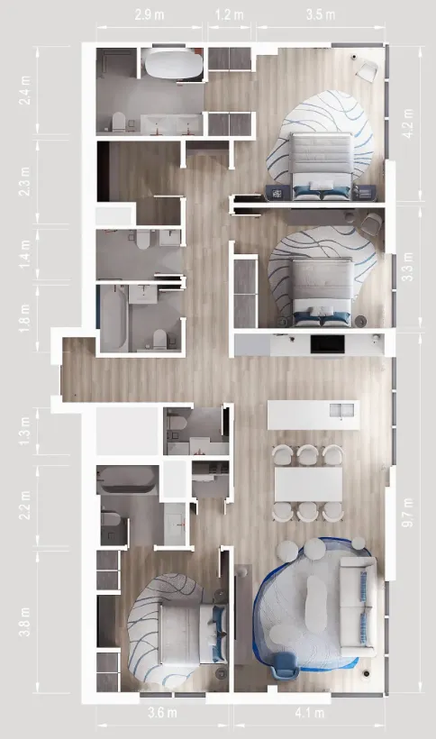 3 bedrooms floor plan