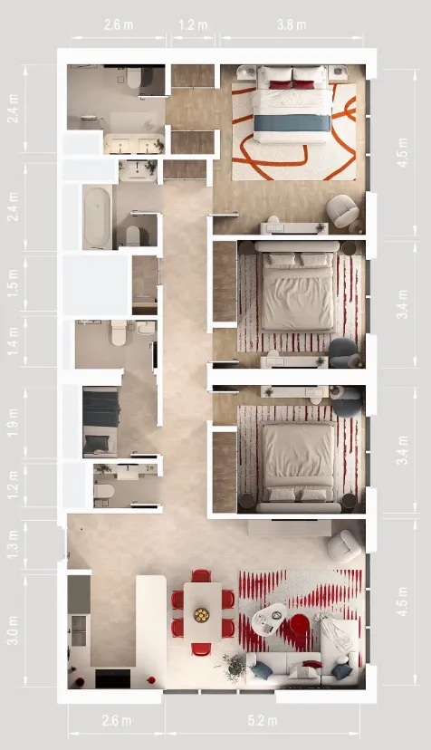 3 bedrooms floor plan
