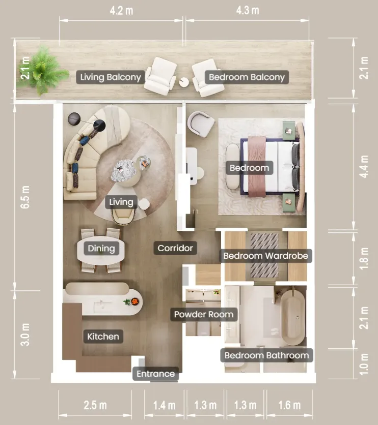 1 bedroom floor plan