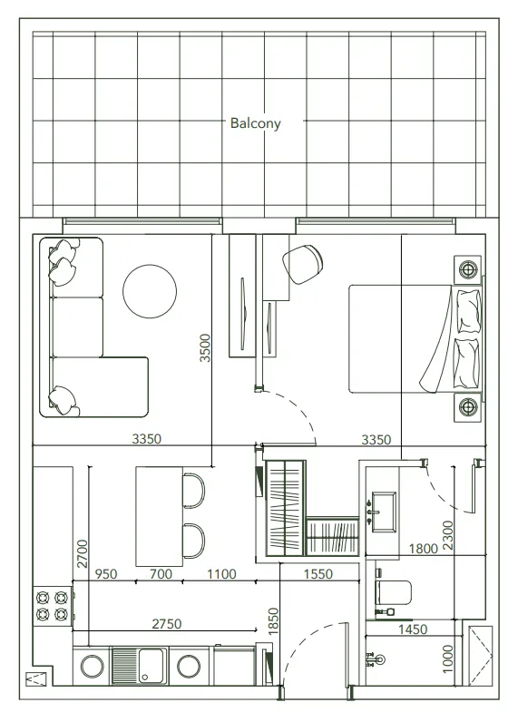 Laya Developers (Akshara Global) Laya Courtyard 1BR floor plan