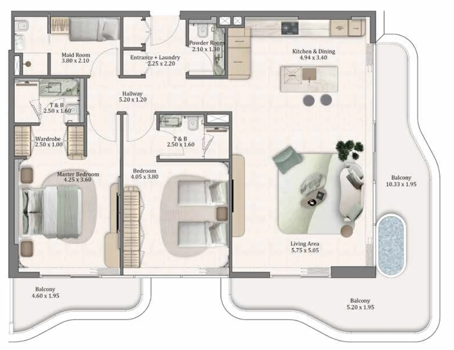 2 bed