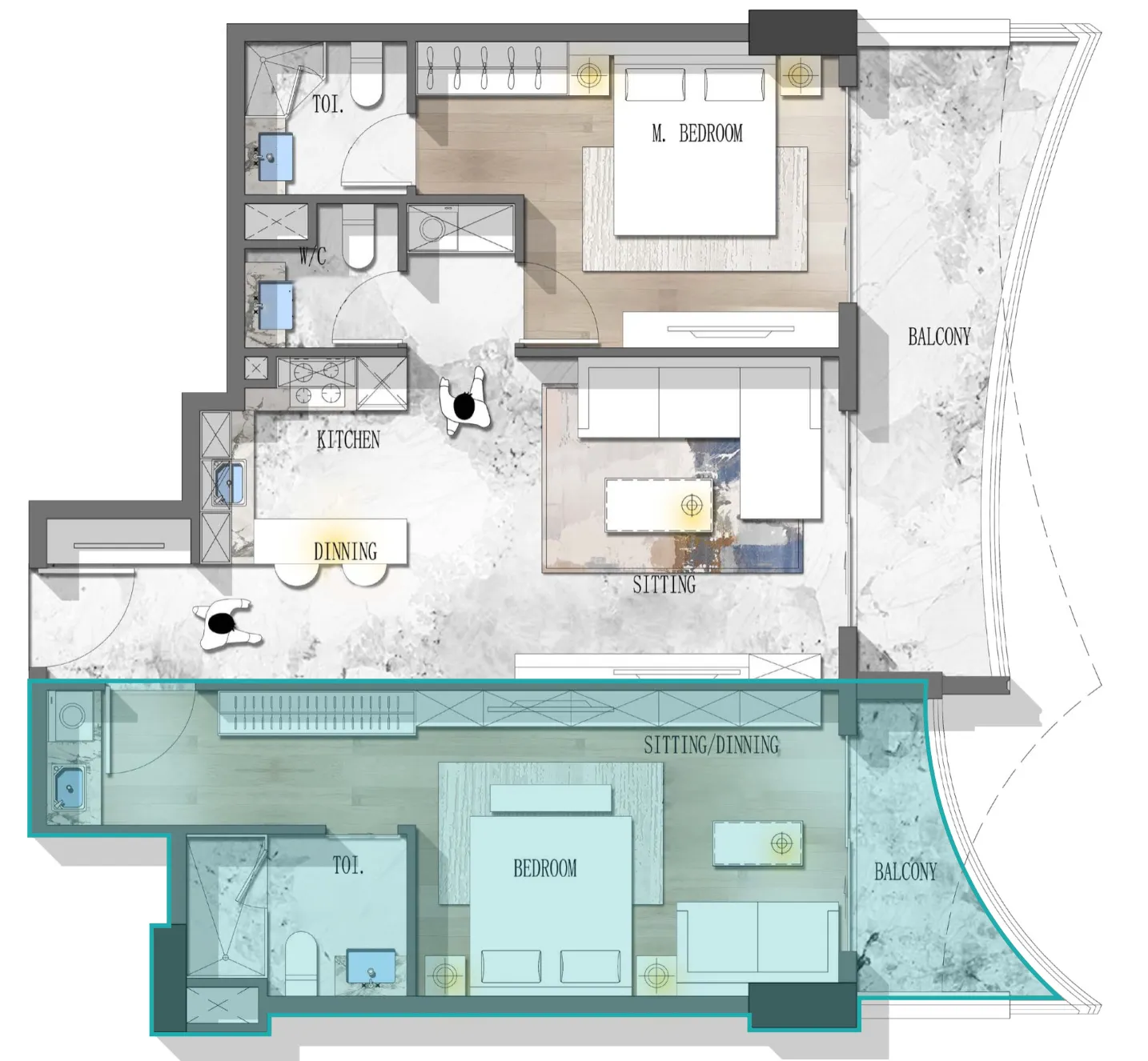2 bedrooms floor plan