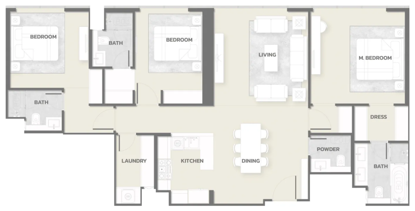 3 bedrooms floor plan