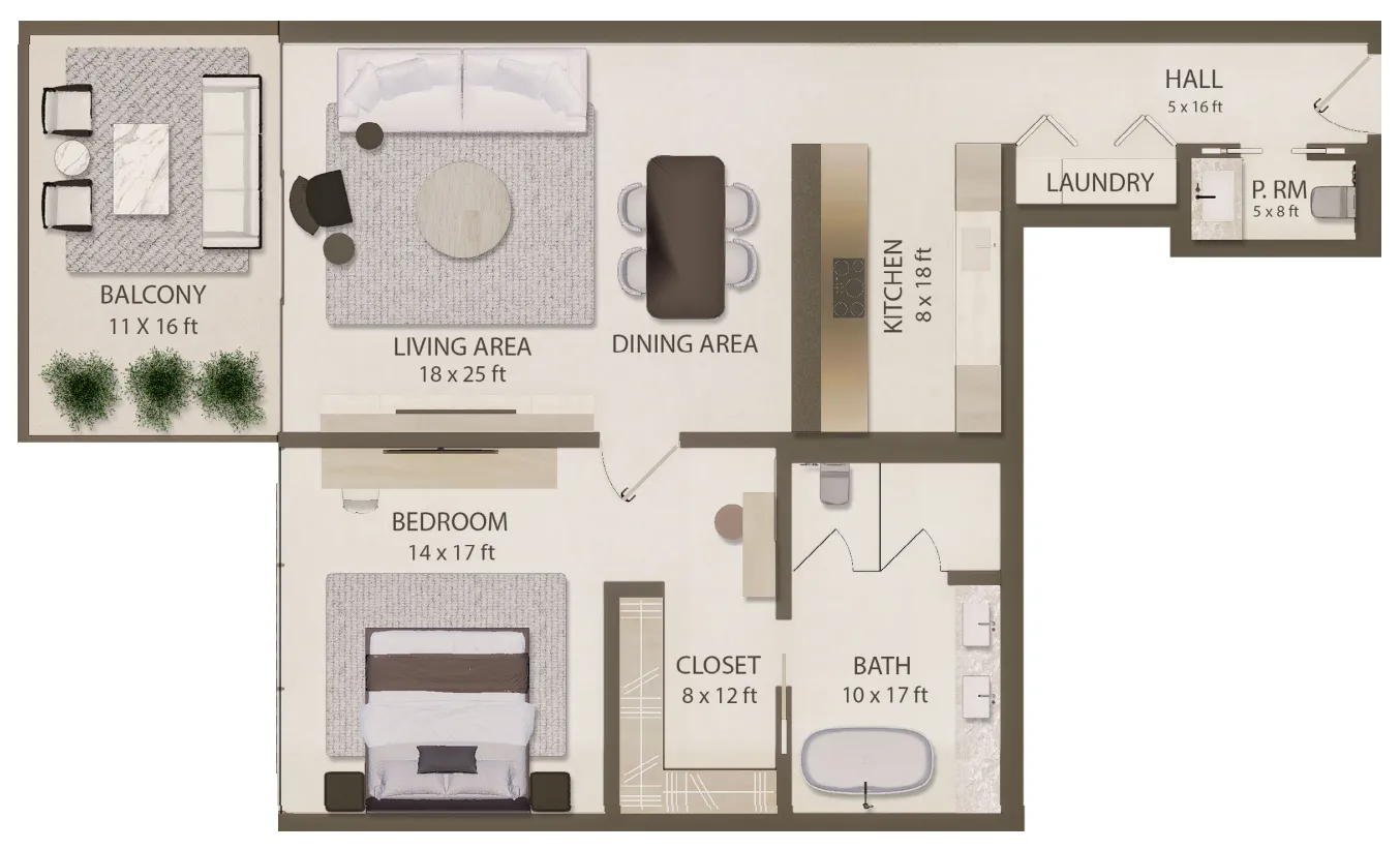 1 bedroom floor plan