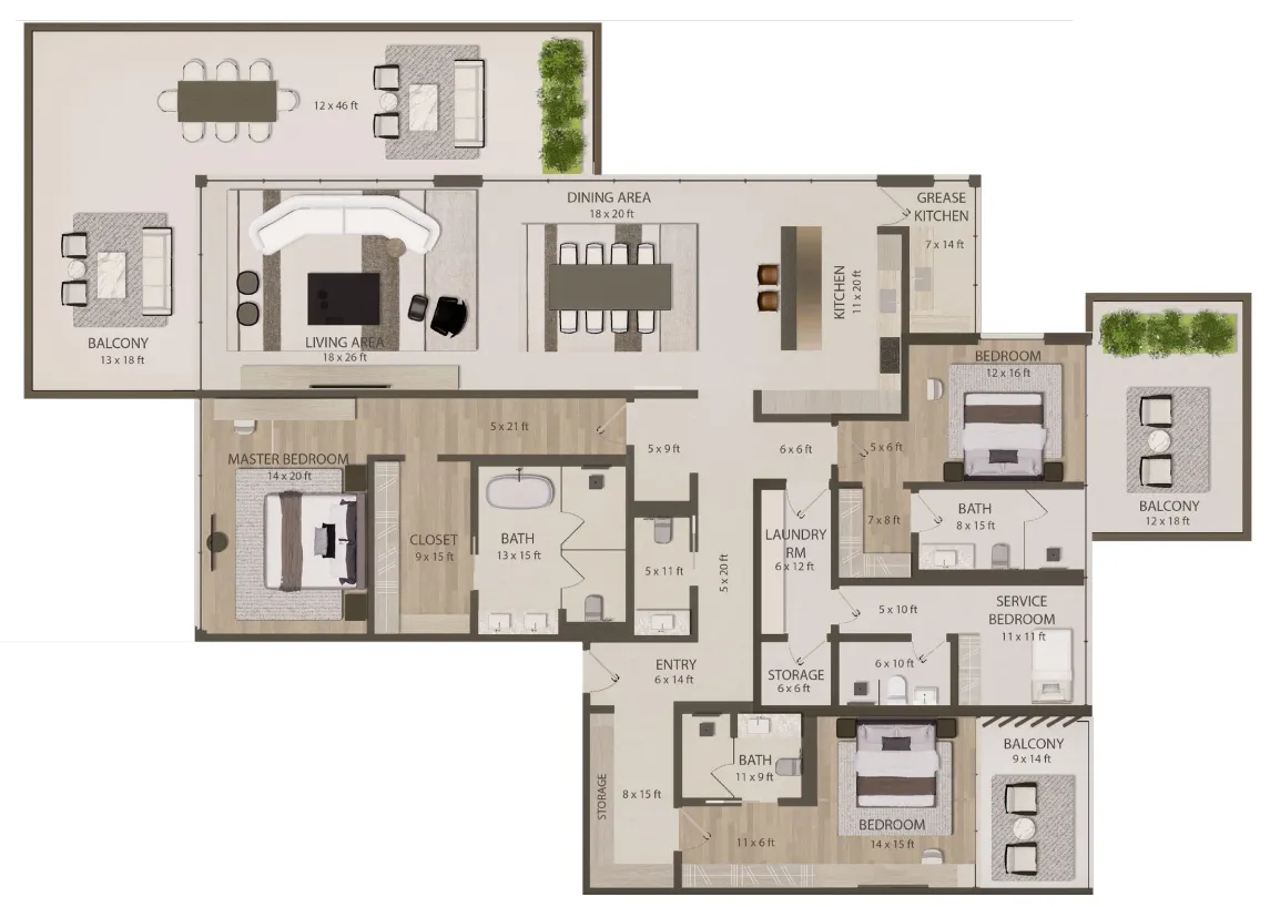 3 bedrooms floor plan