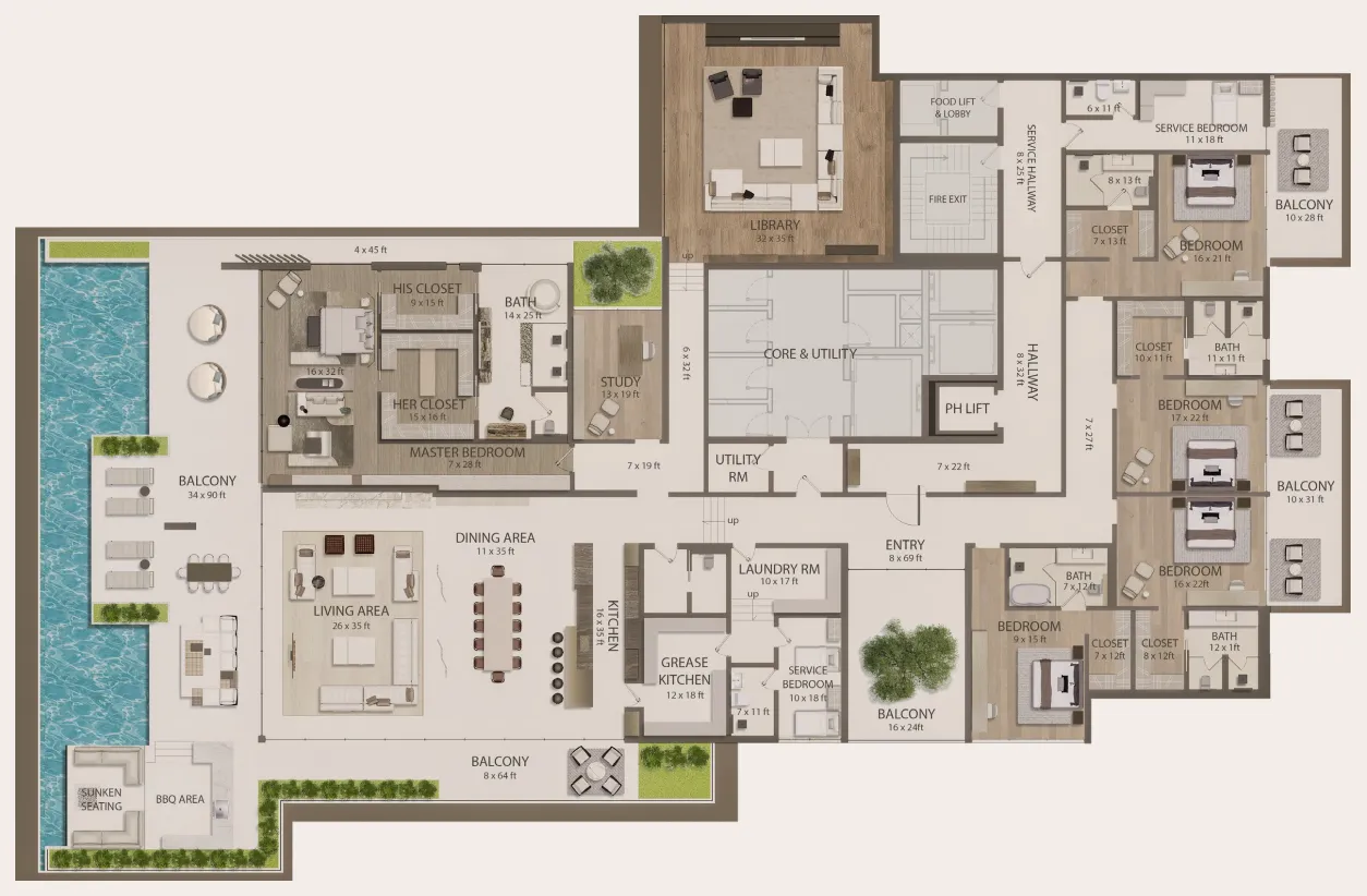 5 bedrooms floor plan
