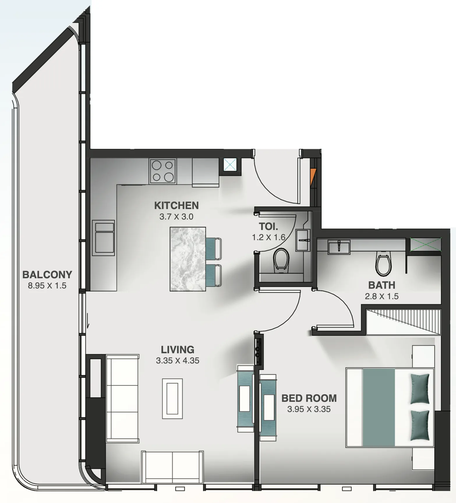 1 bedroom floor plan