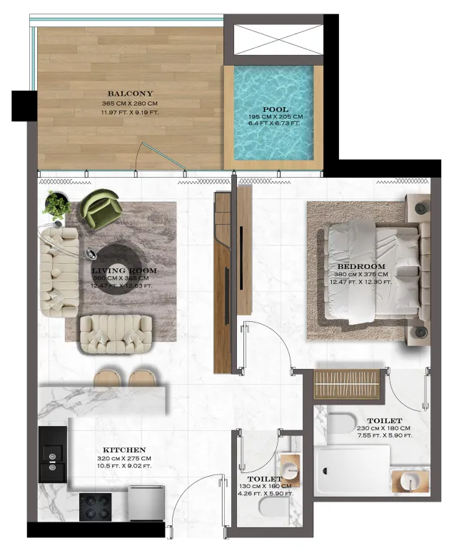 1 bedroom floor plan