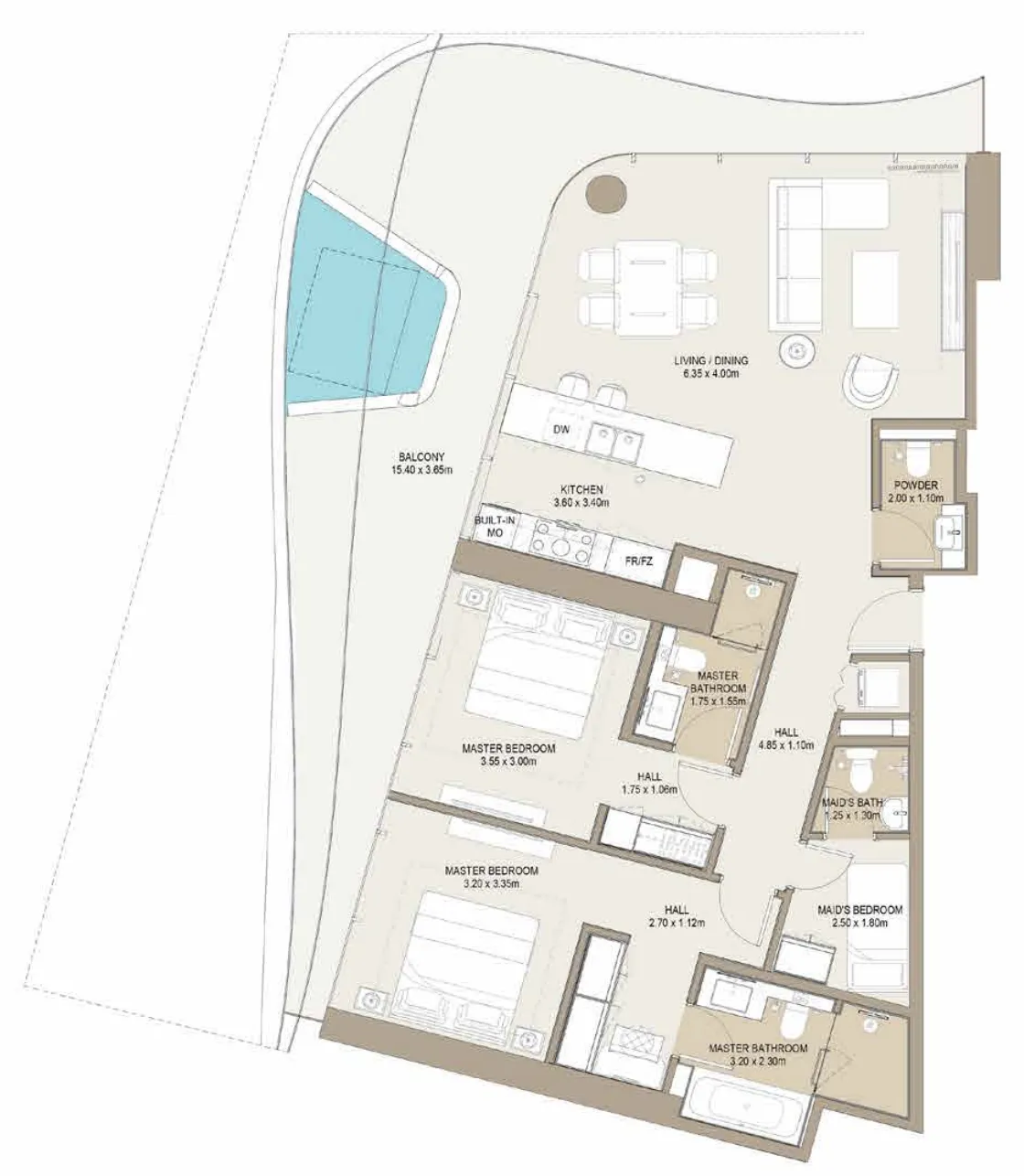 One Development Laguna Residence 2BR floor plan