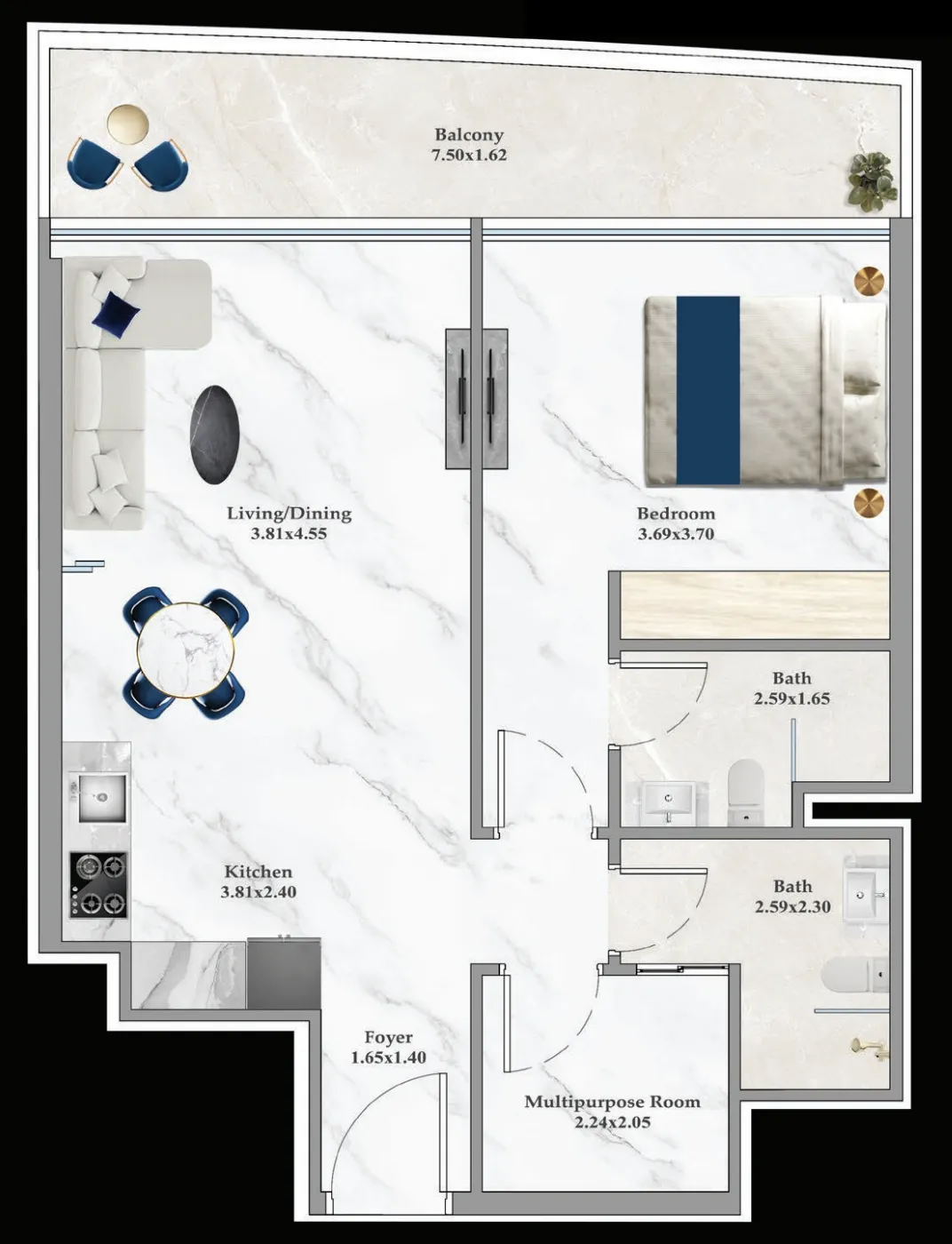1 bedroom floor plan