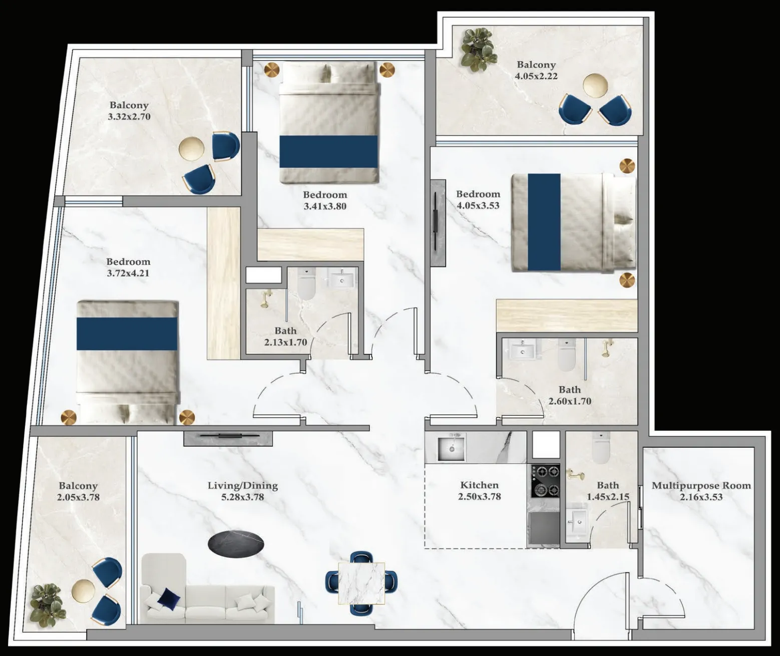 3 bedrooms floor plan