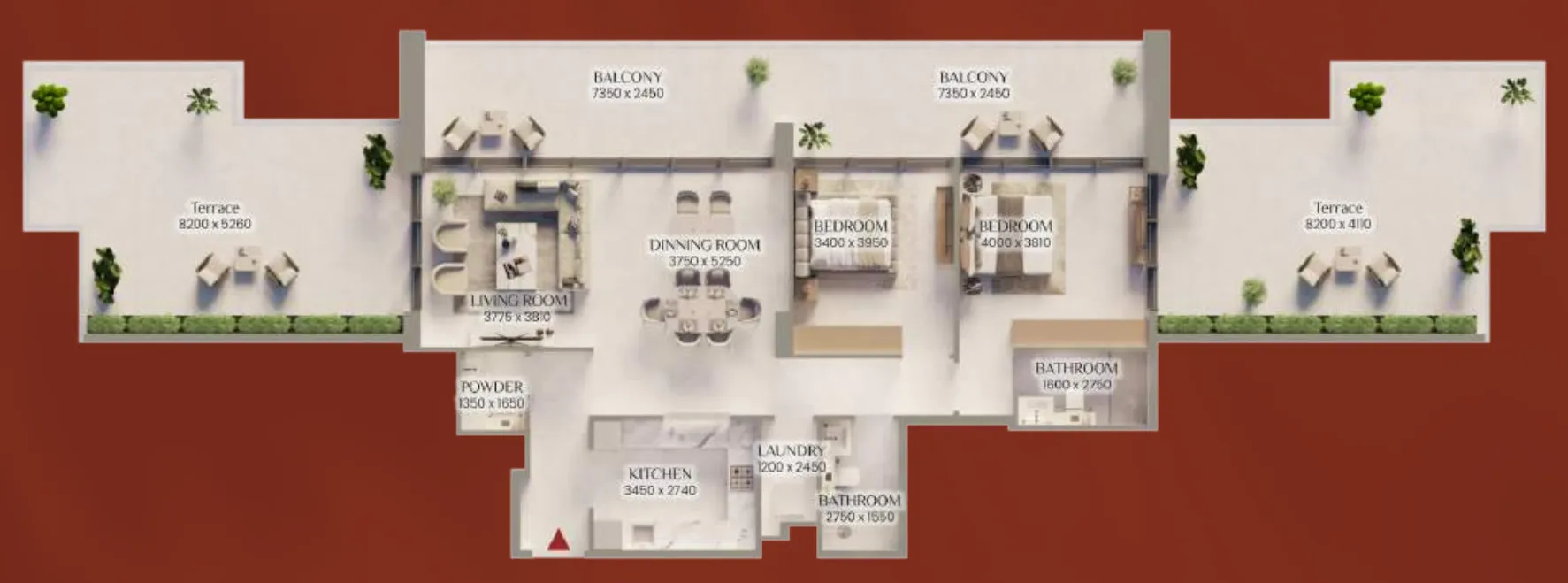 2 bedrooms floor plan
