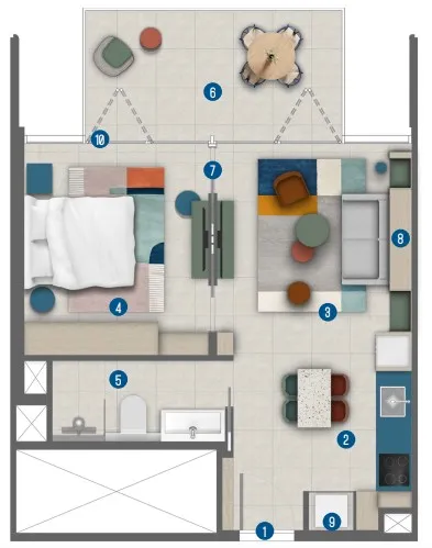 Irth Development Rove Home Marasi Drive 1BR floor plan