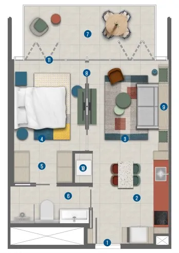 Irth Development Rove Home Marasi Drive 1BR floor plan