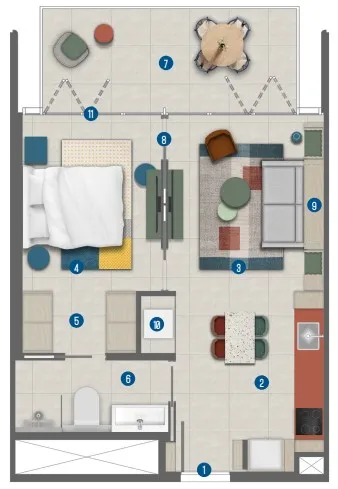 Irth Development Rove Home Marasi Drive 1BR floor plan