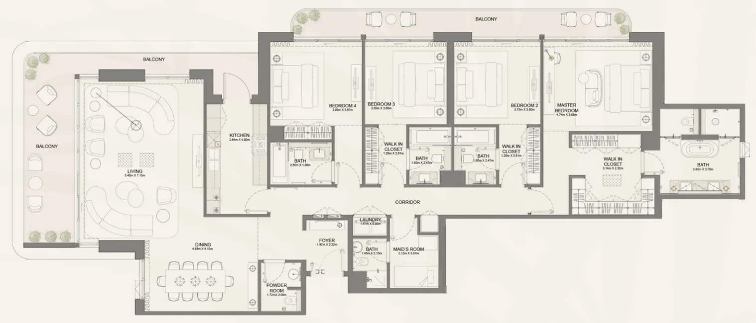 4 bedrooms floor plan