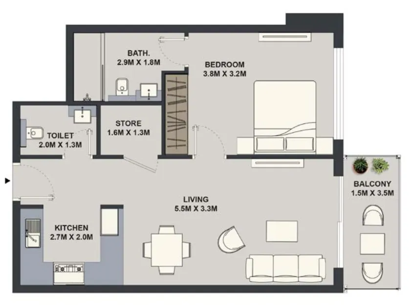 Pantheon Maison Elysee 1BR floor plan