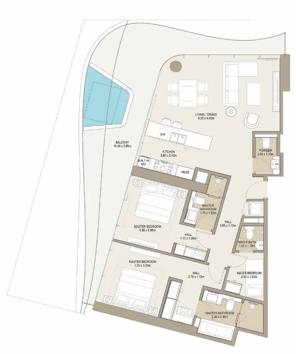 One Development Laguna Residence 2BR floor plan