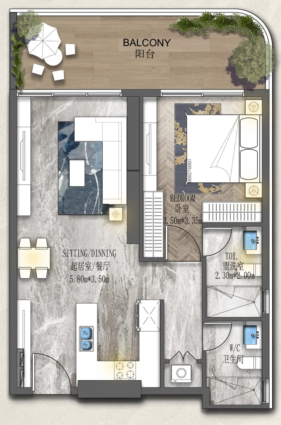 1 bedroom floor plan