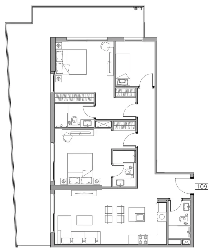 2 bedrooms floor plan