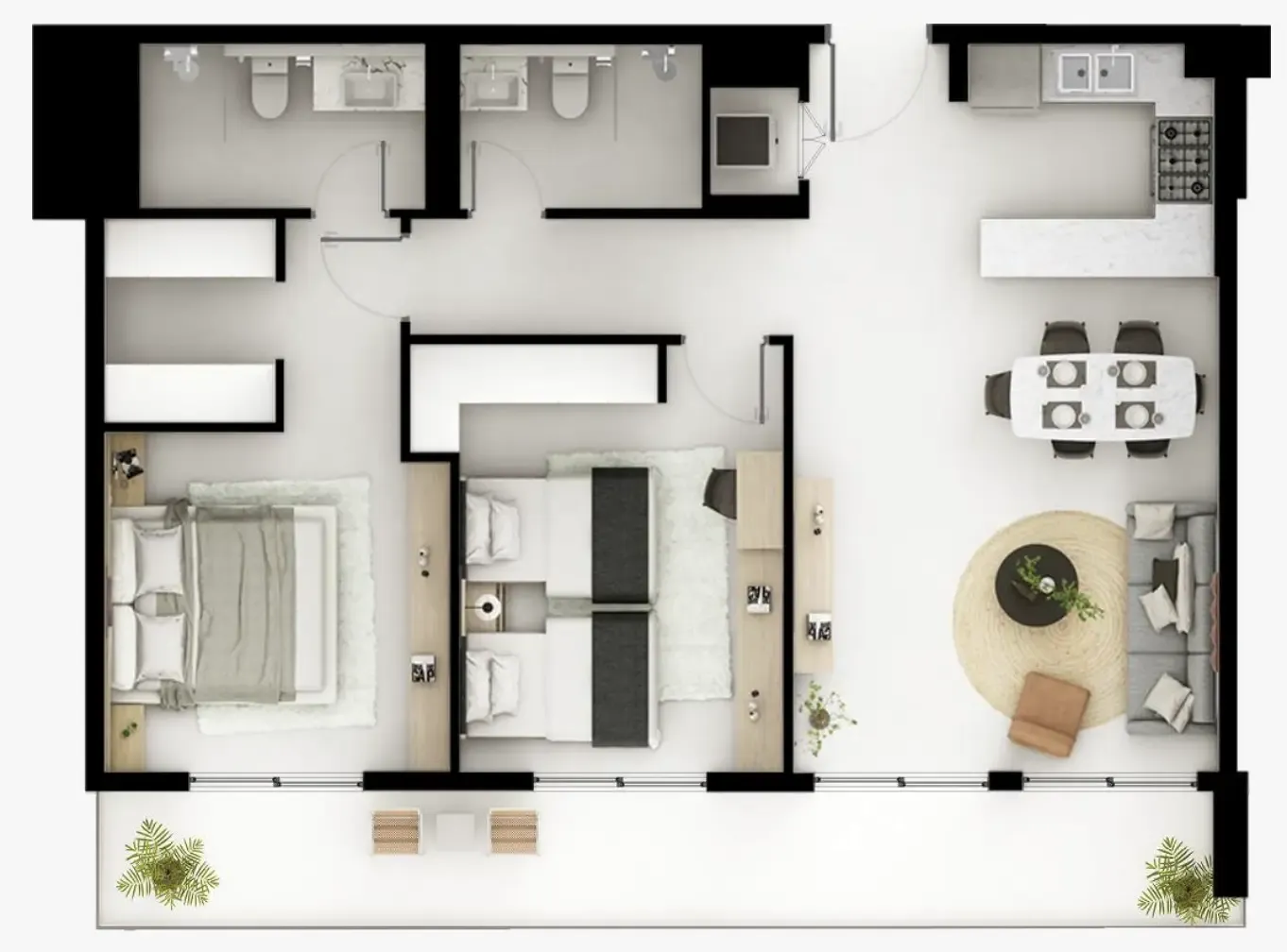 2 bedrooms floor plan