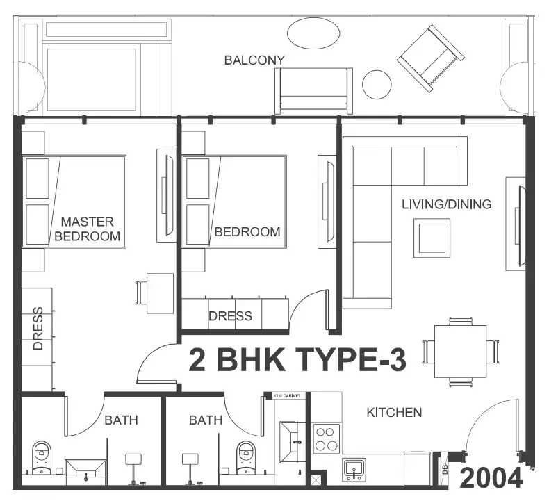 2 bedrooms floor plan