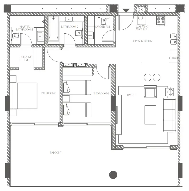 2 bedrooms floor plan