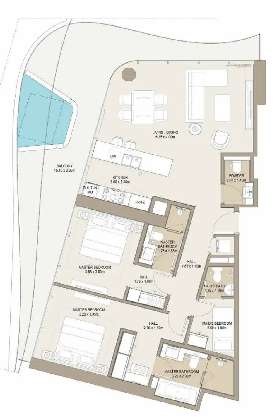 One Development Laguna Residence 2BR floor plan