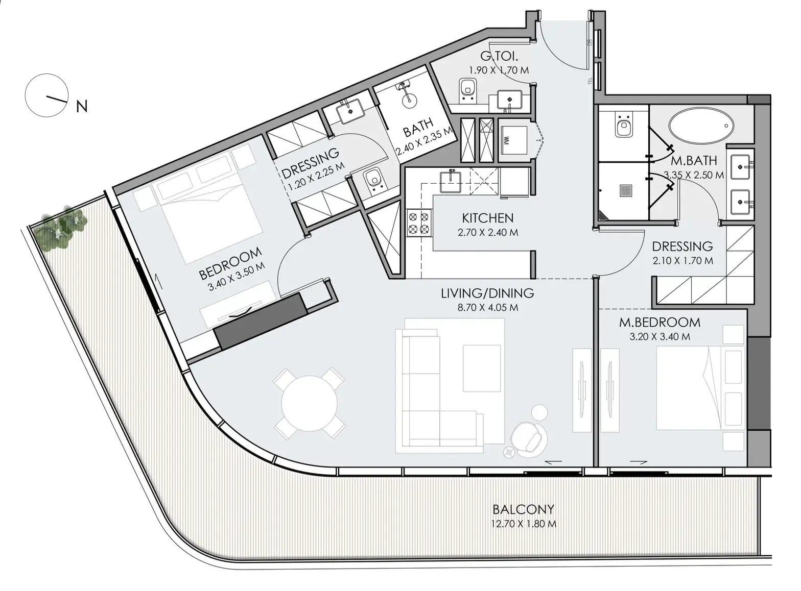 2 bedrooms floor plan