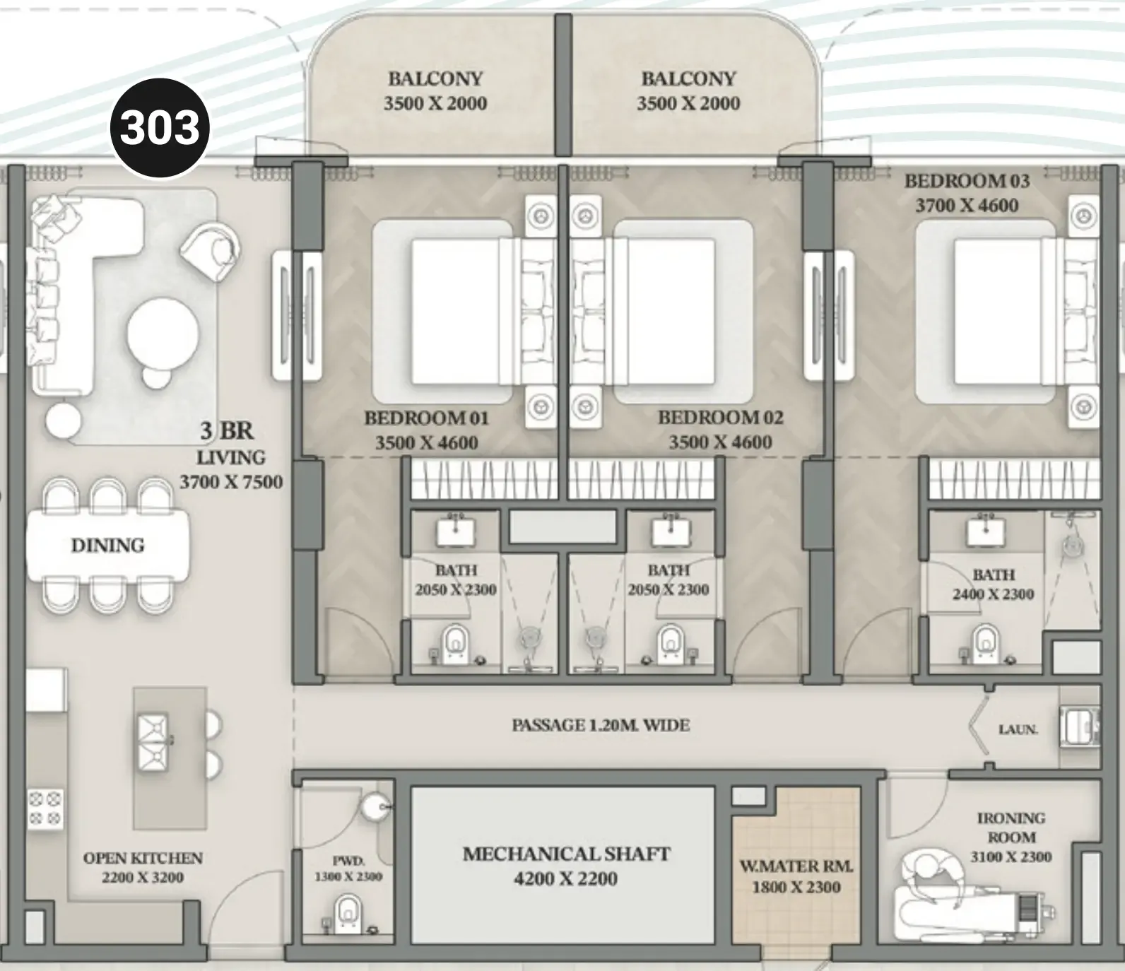 3 bedrooms floor plan