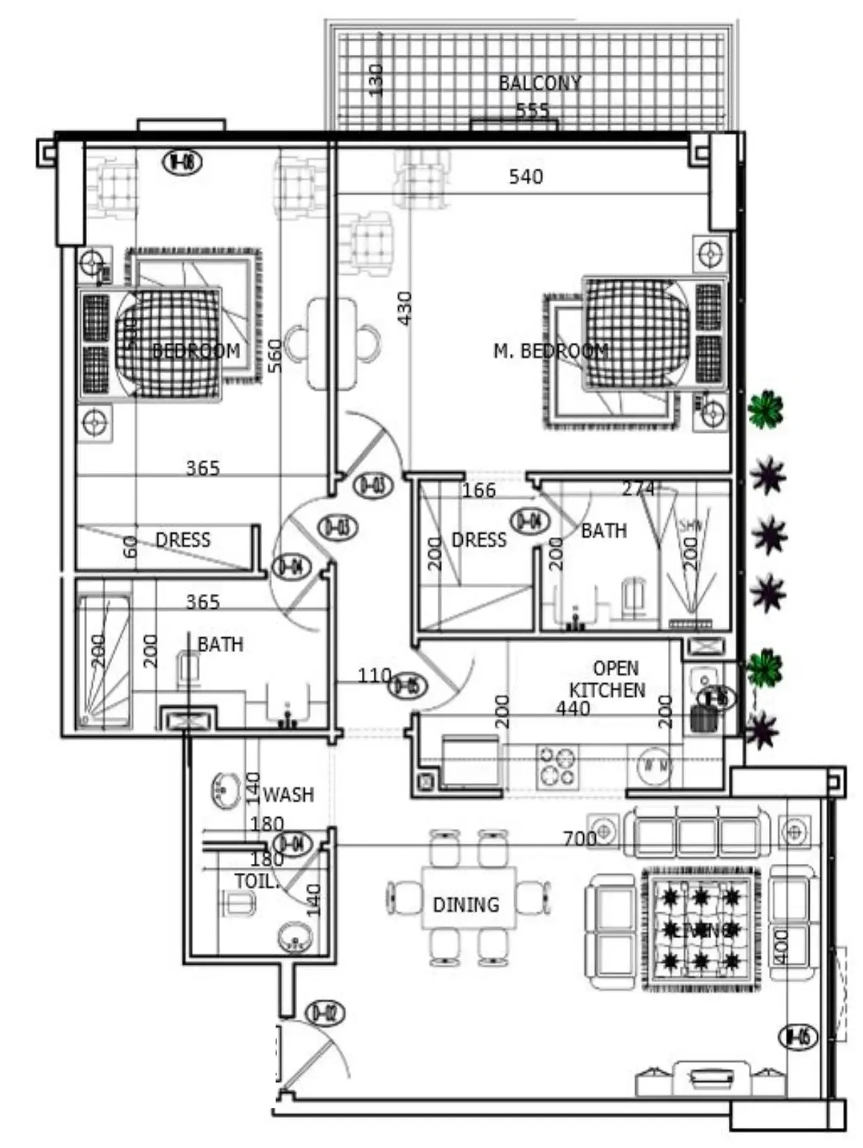 2 bedrooms floor plan