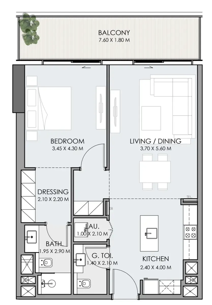 1 bedroom floor plan