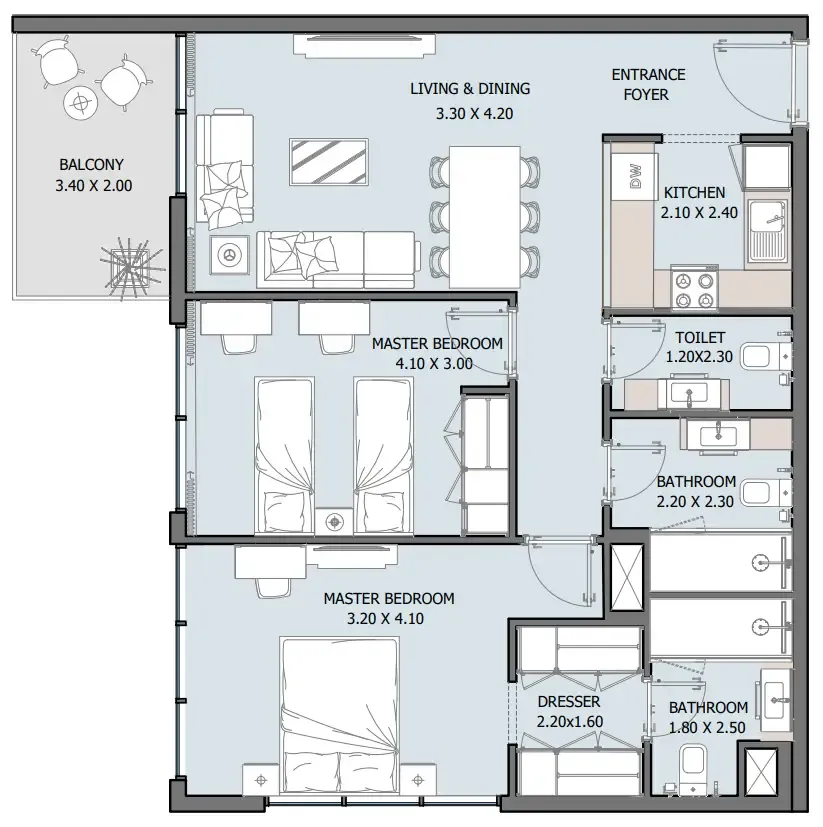 2 bedrooms floor plan