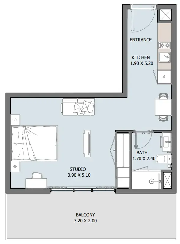 1 bedroom floor plan