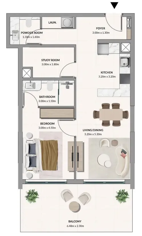AMIS Development Woodland Terraces 1BR floor plan