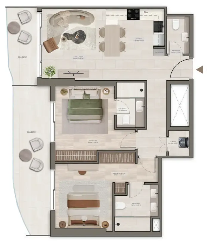 2 bedrooms floor plan