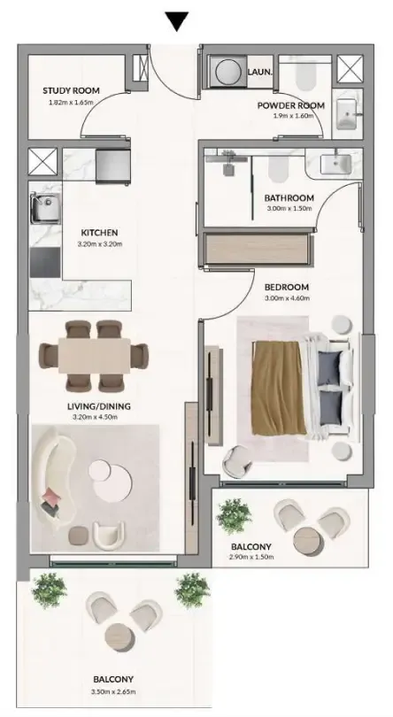 AMIS Development Woodland Terraces 1BR floor plan